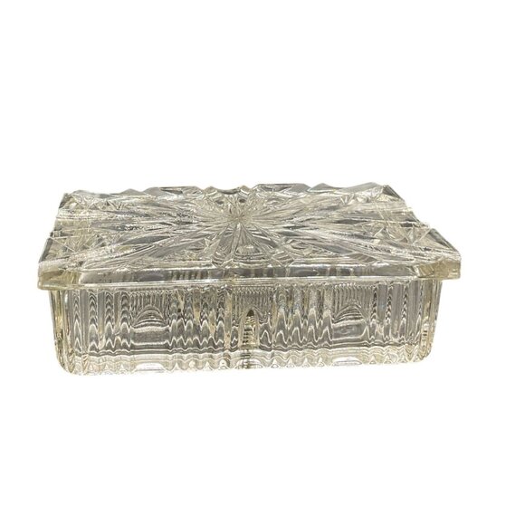 Vtg Rectangular Clear Glass Divided Trinket Dish With Lid 6.5"L x 4.5"W x 2"H - Picture 4 of 7
